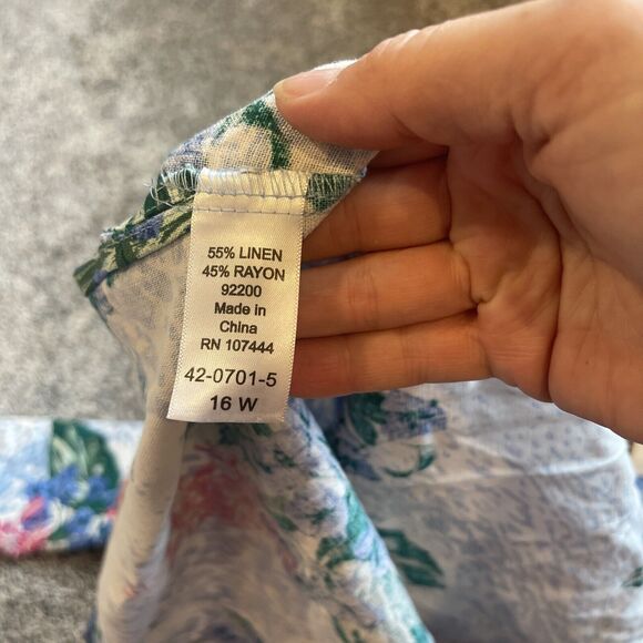 Jessica London Linen Rayon Tunic Top Floral Button Shirt 3/4 Sleeve Women’s 16W - Picture 7 of 8